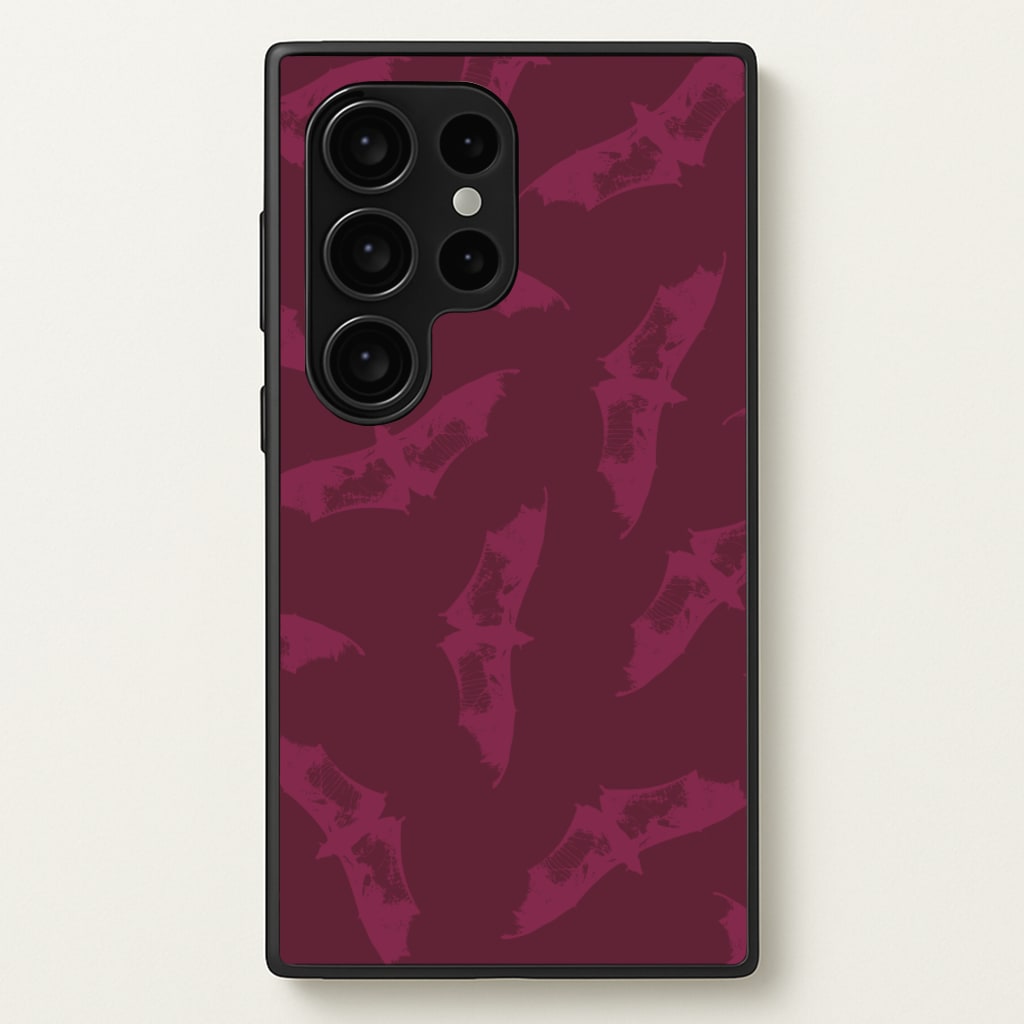 Dark Pink Bats Pattern - Goth Aesthetic Phone Case for Galaxy S24 Ultra