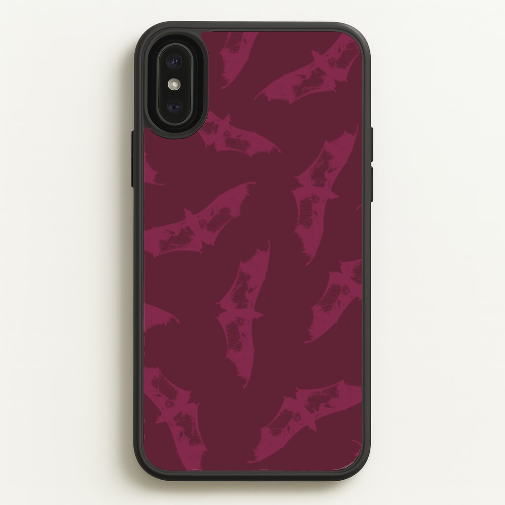 Dark Pink Bats Pattern - Goth Aesthetic Phone Case for iPhone XS Max