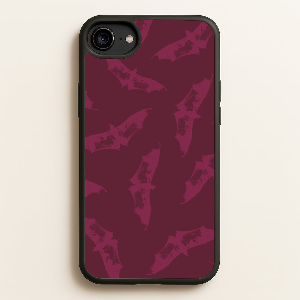Dark Pink Bats Pattern - Goth Aesthetic Phone Case for iPhone 6 / 7 / 8 / SE
