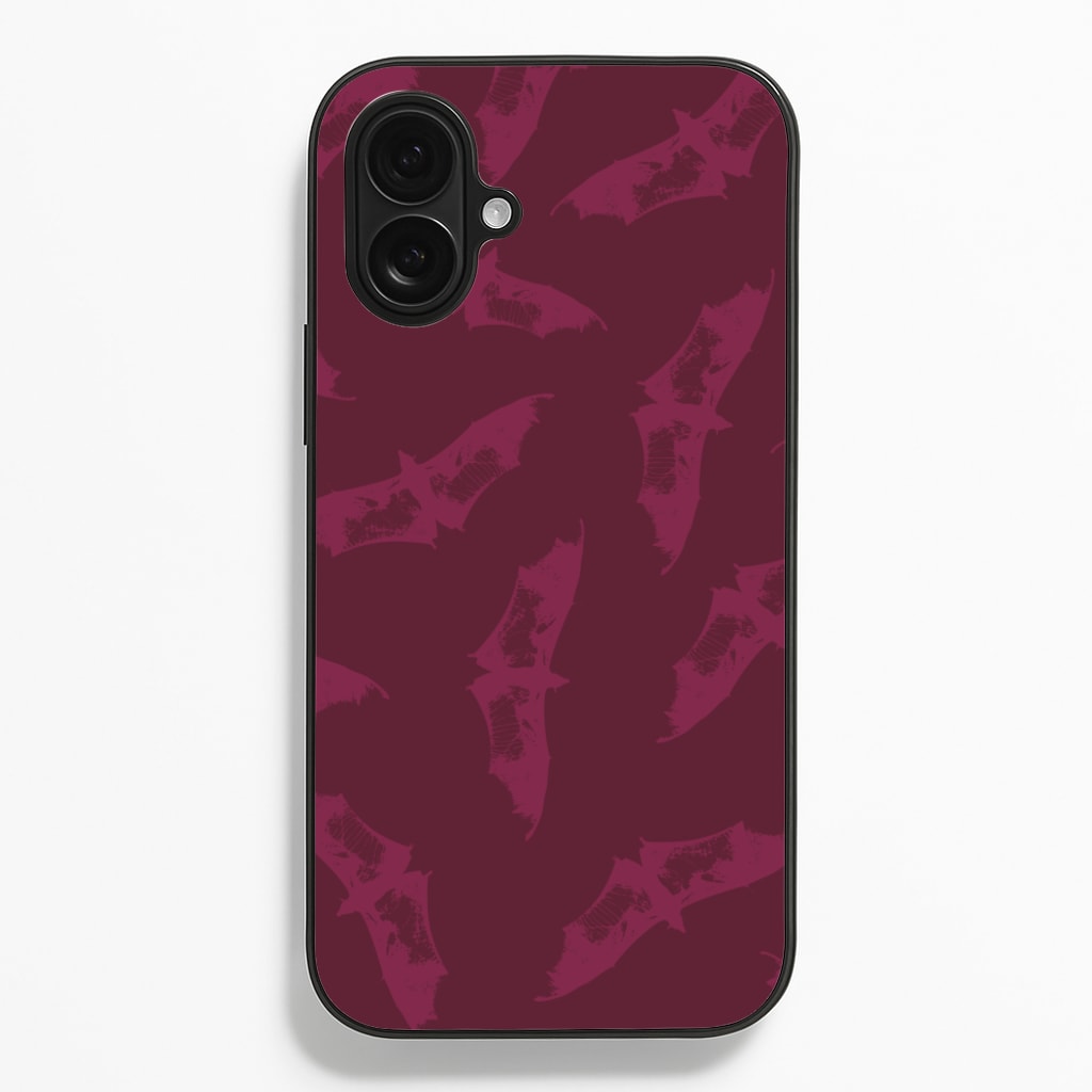 Dark Pink Bats Pattern - Goth Aesthetic Phone Case for iPhone 16 Plus