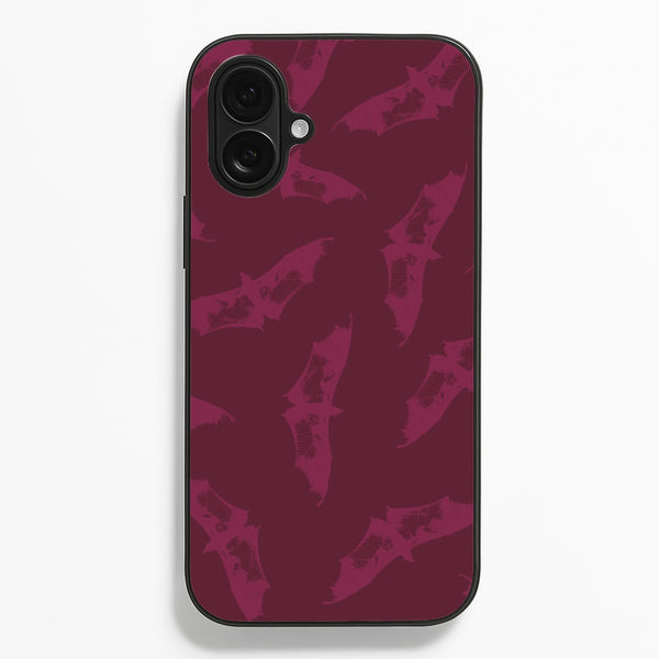 Dark Pink Bats Pattern - Goth Aesthetic Phone Case for iPhone 16 Plus