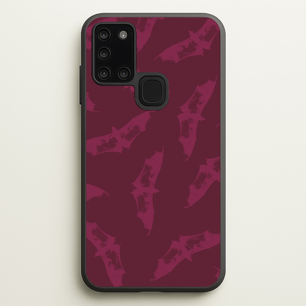 Dark Pink Bats Pattern - Goth Aesthetic Phone Case for Galaxy A21s