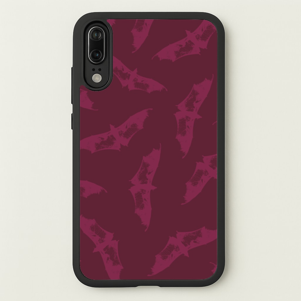 Dark Pink Bats Pattern - Goth Aesthetic Phone Case for Huawei P20