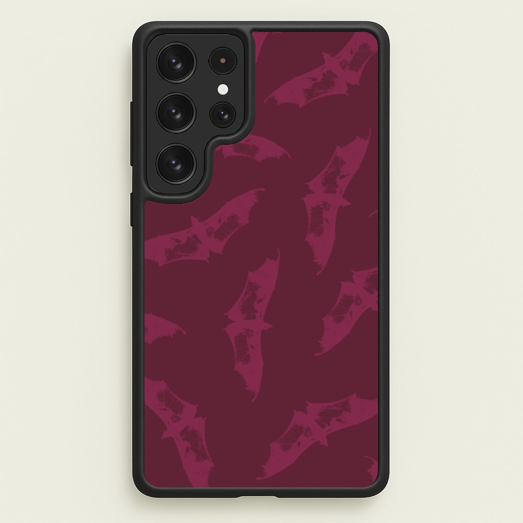 Dark Pink Bats Pattern - Goth Aesthetic Phone Case for Galaxy S22 Ultra