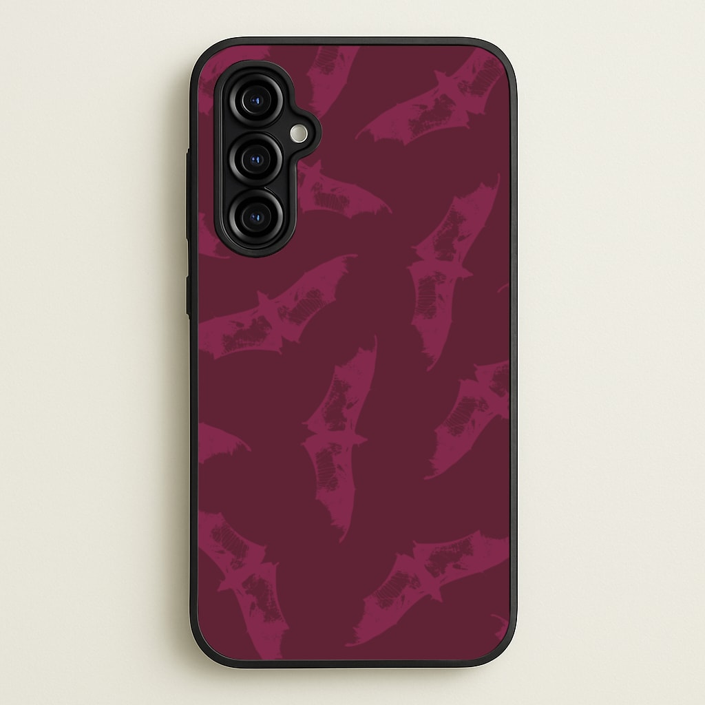 Dark Pink Bats Pattern - Goth Aesthetic Phone Case for Galaxy A54