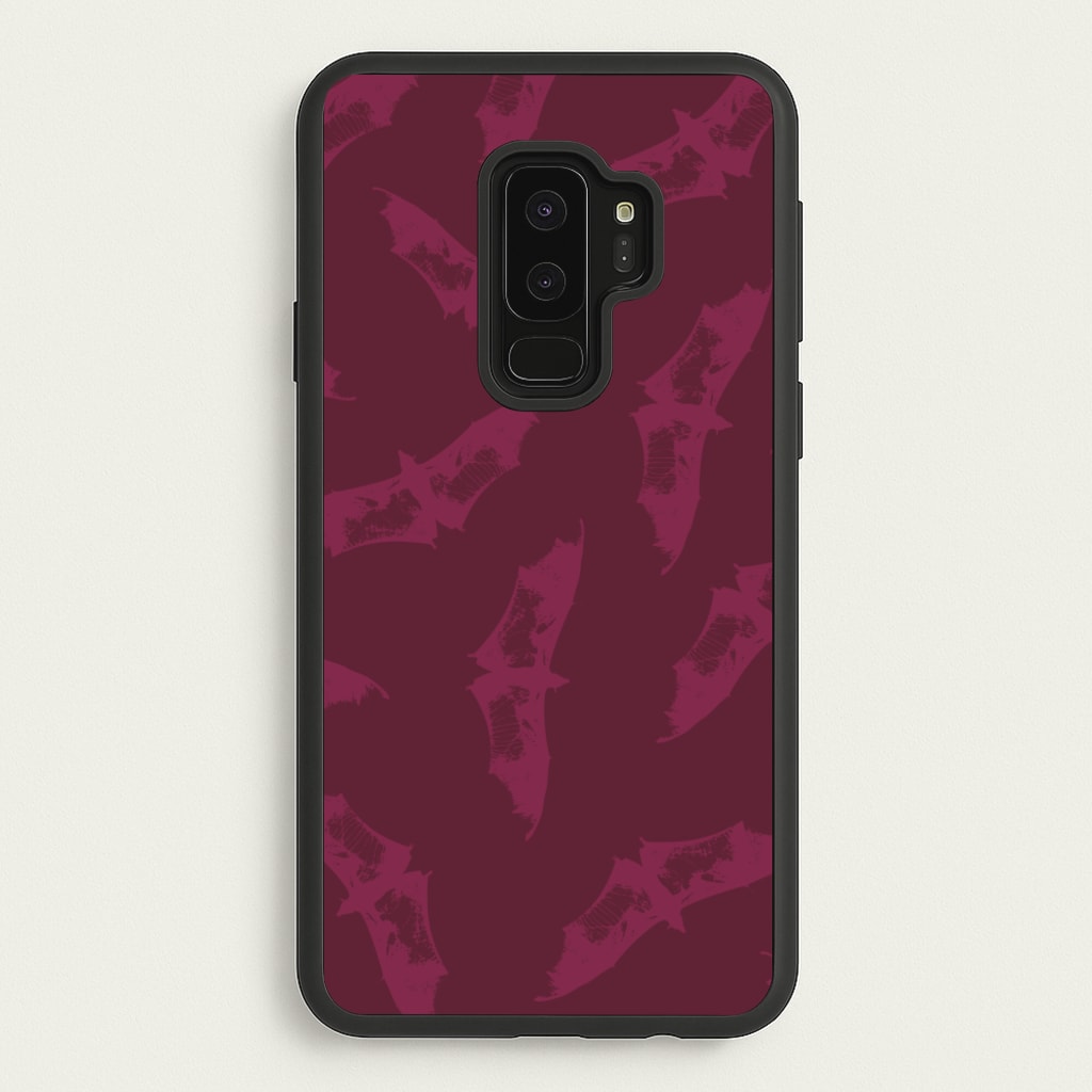 Dark Pink Bats Pattern - Goth Aesthetic Phone Case for Galaxy S9 Plus