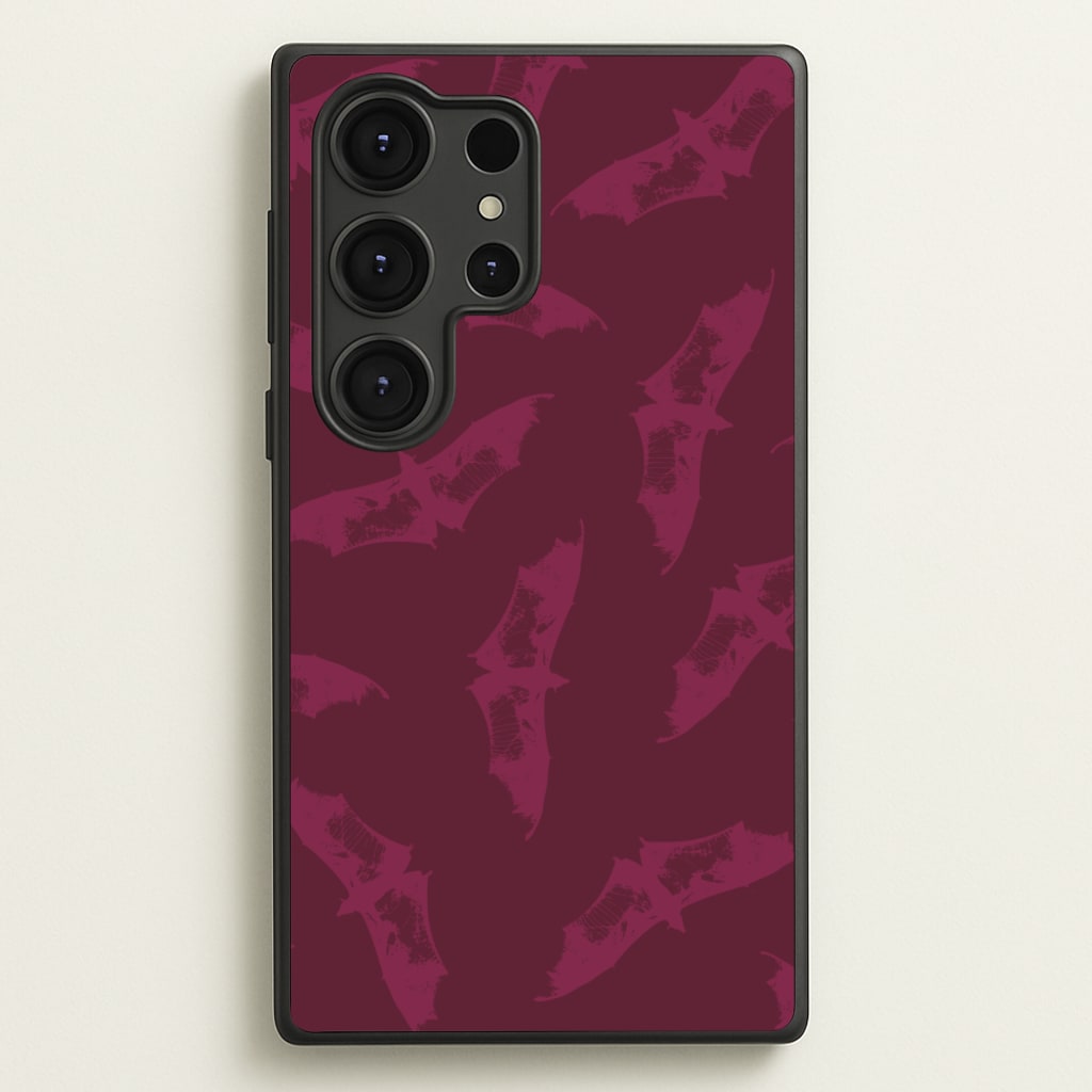 Dark Pink Bats Pattern - Goth Aesthetic Phone Case for Galaxy S25 Ultra
