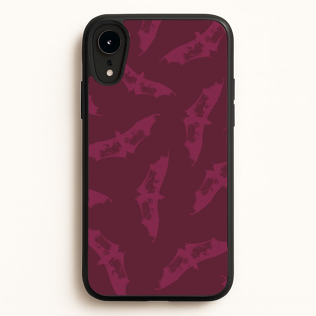 Dark Pink Bats Pattern - Goth Aesthetic Phone Case for iPhone XR