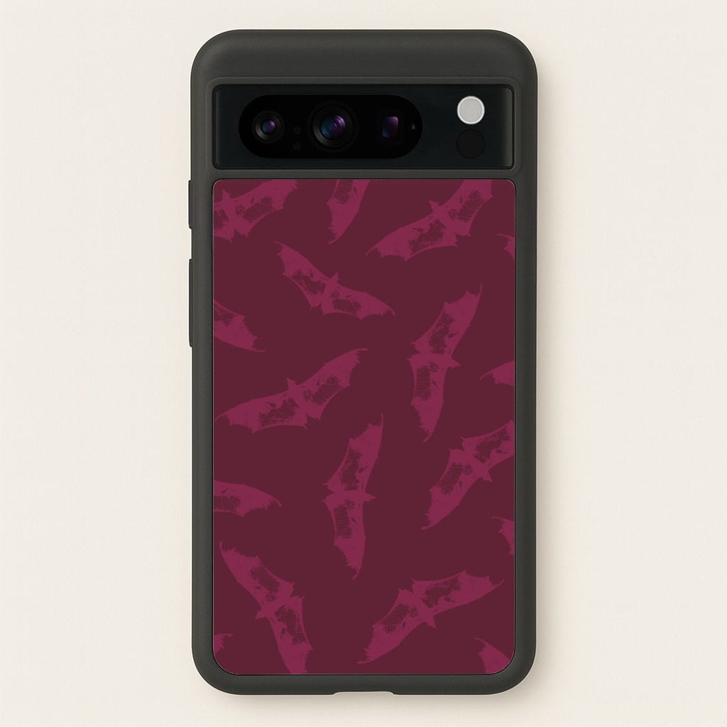 Dark Pink Bats Pattern - Goth Aesthetic Phone Case for Google Pixel 8 Pro