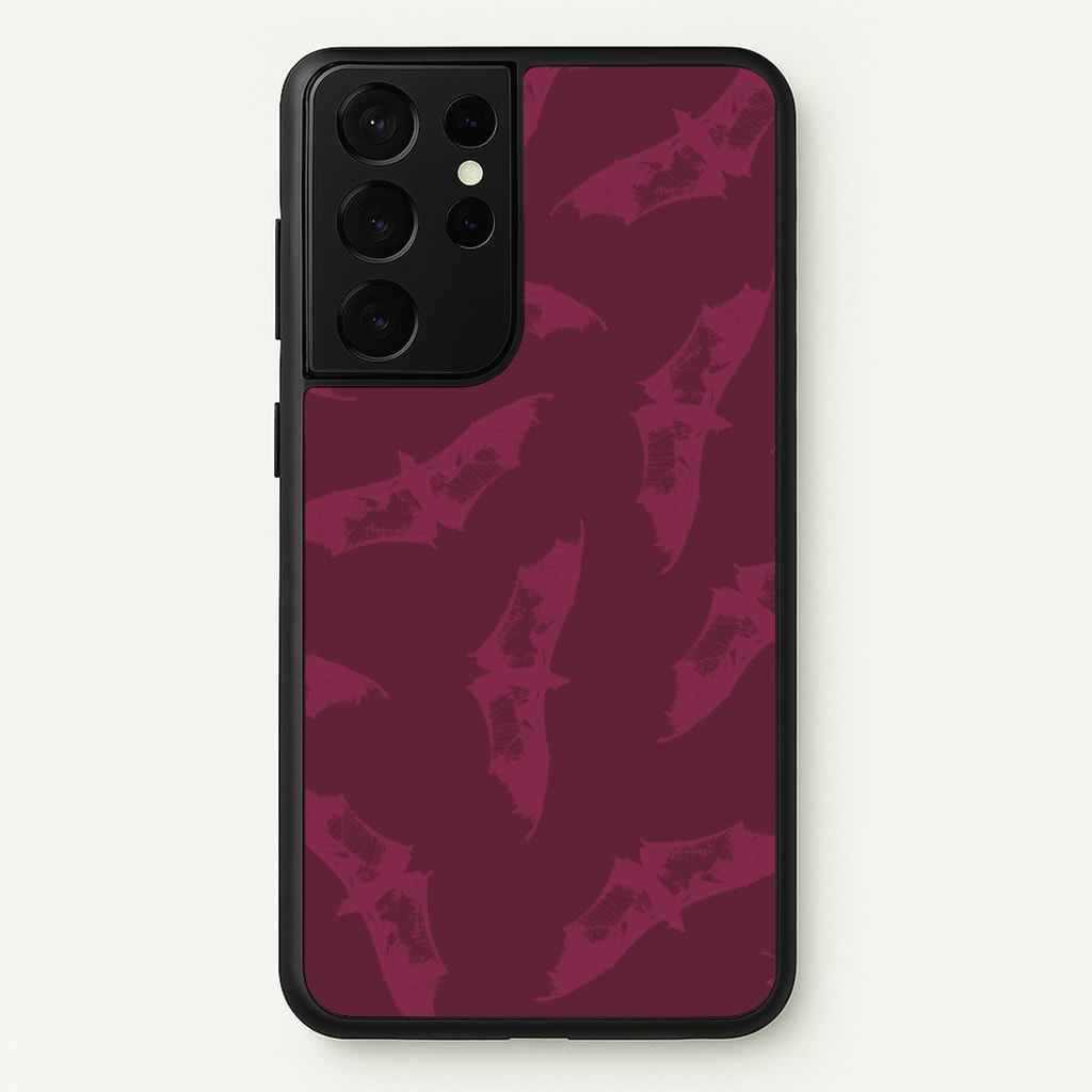 Dark Pink Bats Pattern - Goth Aesthetic Phone Case for Galaxy S21 Ultra