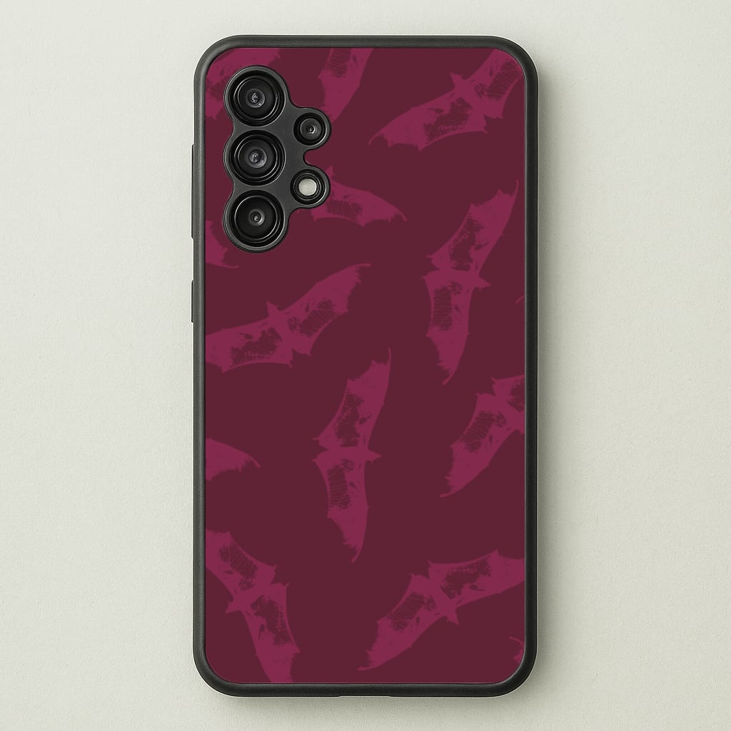 Dark Pink Bats Pattern - Goth Aesthetic Phone Case for Galaxy A13