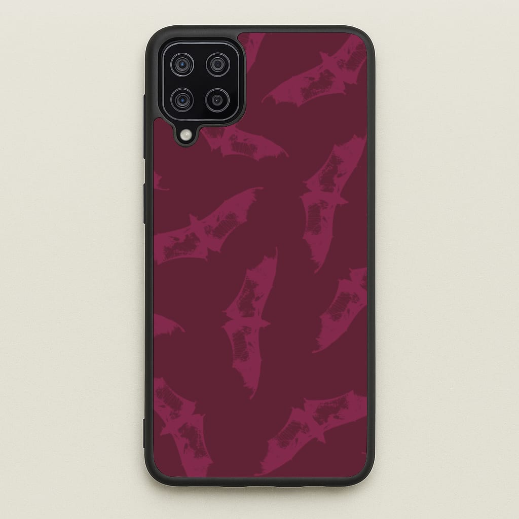Dark Pink Bats Pattern - Goth Aesthetic Phone Case for Galaxy A12