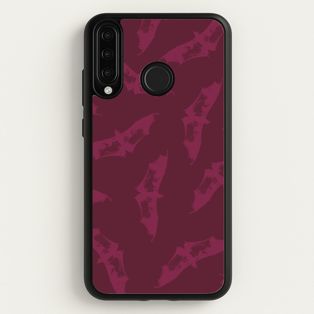 Dark Pink Bats Pattern - Goth Aesthetic Phone Case for Huawei P30 Lite