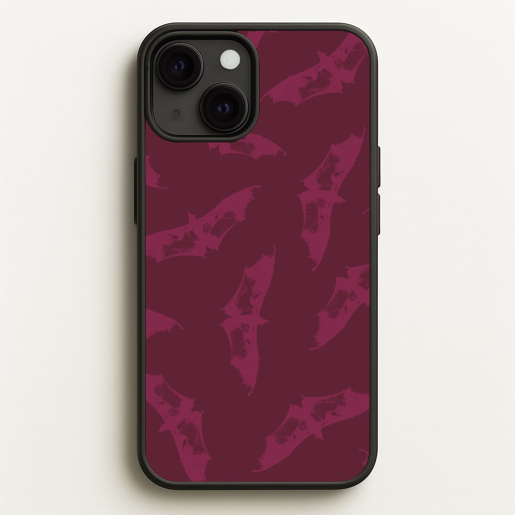 Dark Pink Bats Pattern - Goth Aesthetic Phone Case for iPhone 13 Mini