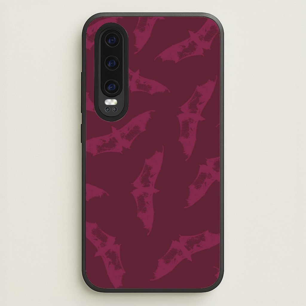 Dark Pink Bats Pattern - Goth Aesthetic Phone Case for Huawei P30