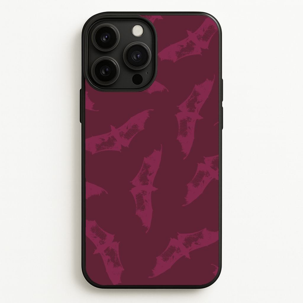 Dark Pink Bats Pattern - Goth Aesthetic Phone Case for iPhone 13 Pro Max