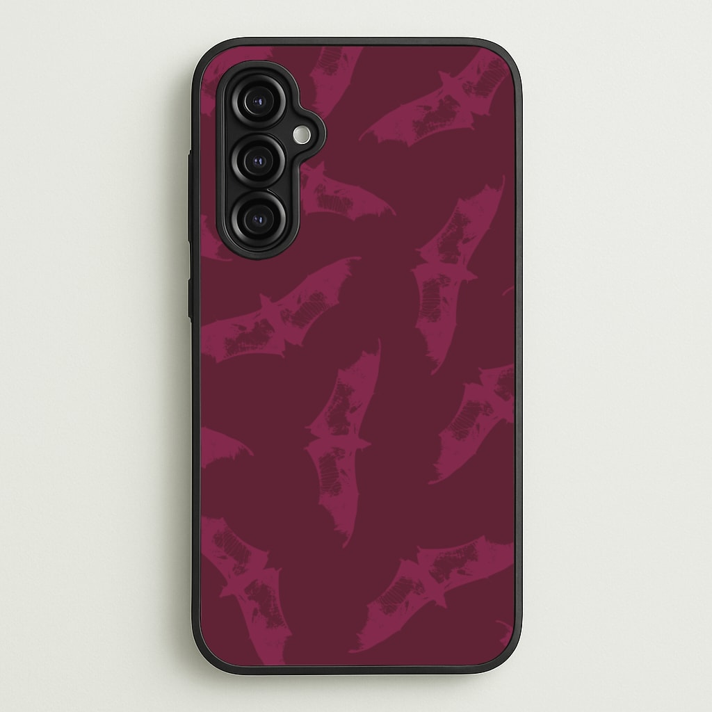 Dark Pink Bats Pattern - Goth Aesthetic Phone Case for Galaxy A14