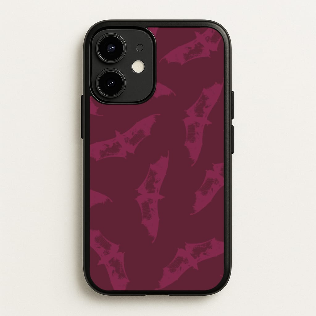 Dark Pink Bats Pattern - Goth Aesthetic Phone Case for iPhone 12 Mini