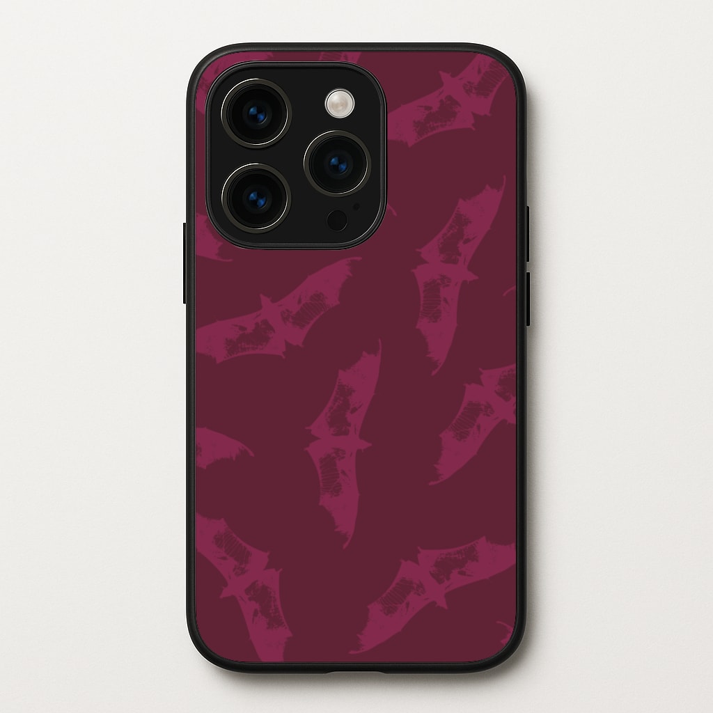 Dark Pink Bats Pattern - Goth Aesthetic Phone Case for iPhone 14 Pro Max