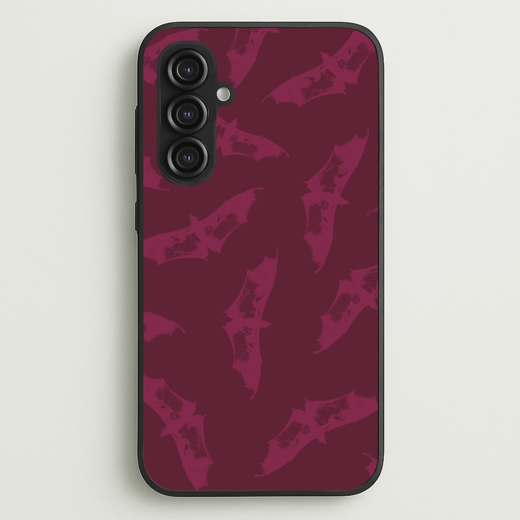 Dark Pink Bats Pattern - Goth Aesthetic Phone Case for Galaxy S23FE