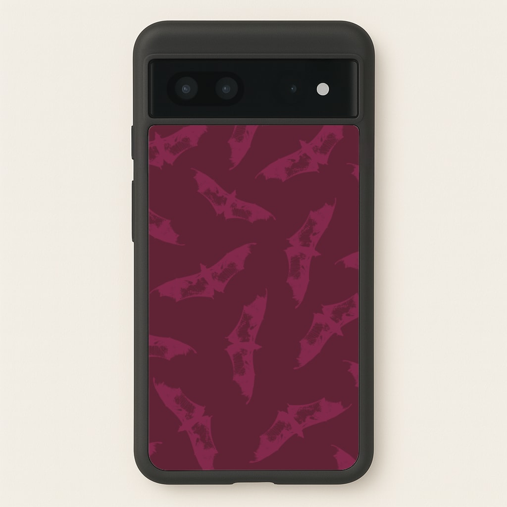 Dark Pink Bats Pattern - Goth Aesthetic Phone Case for Google Pixel 7