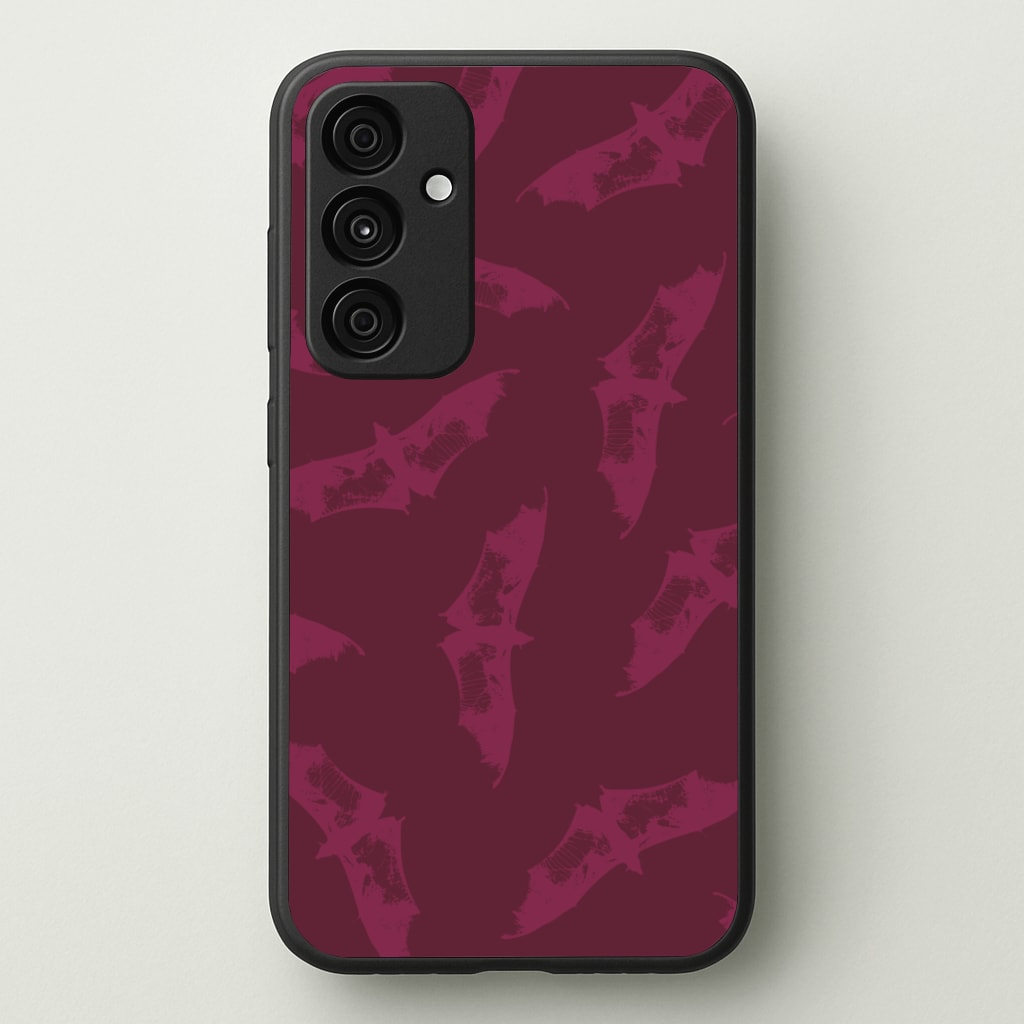 Dark Pink Bats Pattern - Goth Aesthetic Phone Case for Galaxy A15