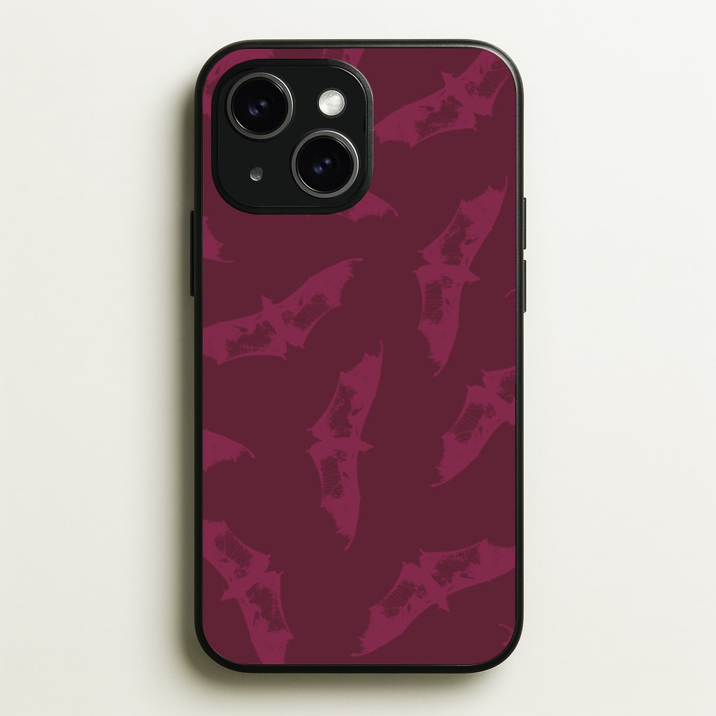 Dark Pink Bats Pattern - Goth Aesthetic Phone Case for iPhone 15