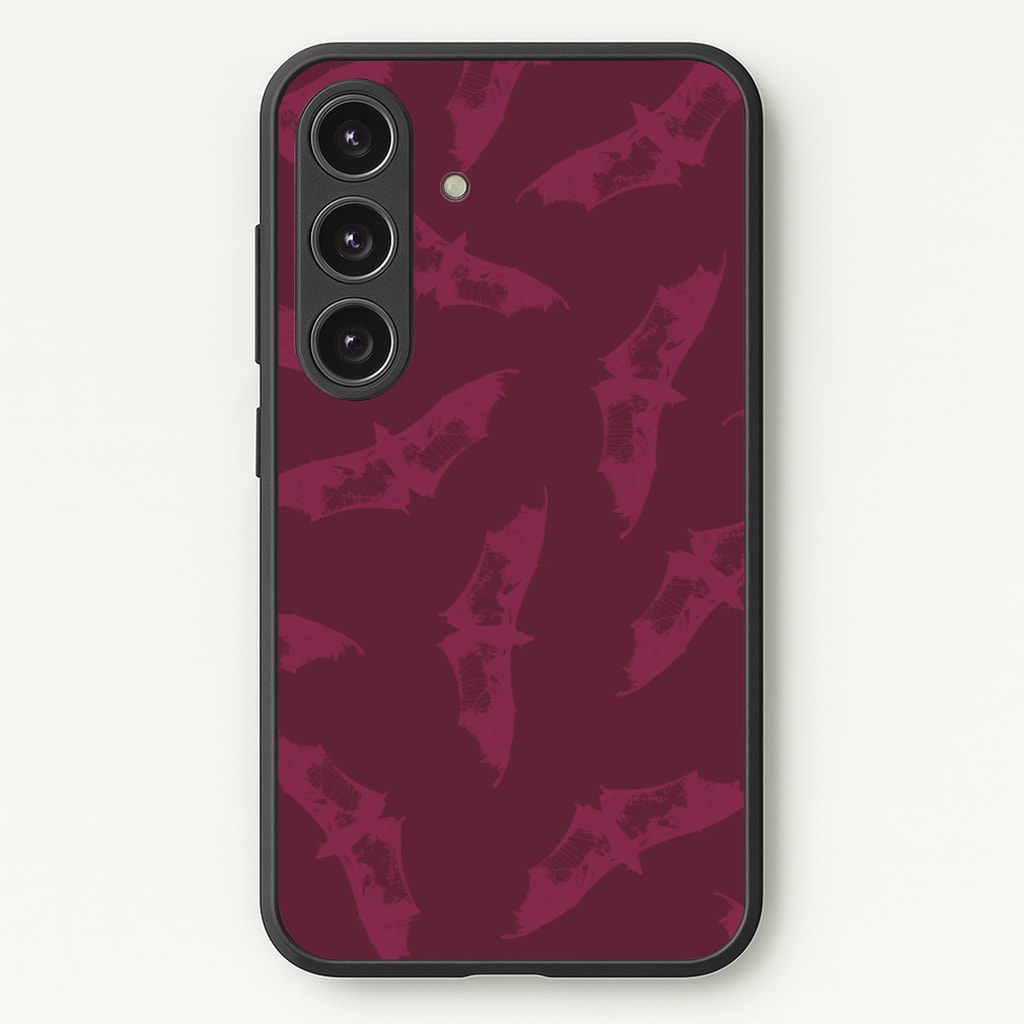 Dark Pink Bats Pattern - Goth Aesthetic Phone Case for Galaxy S25 Plus