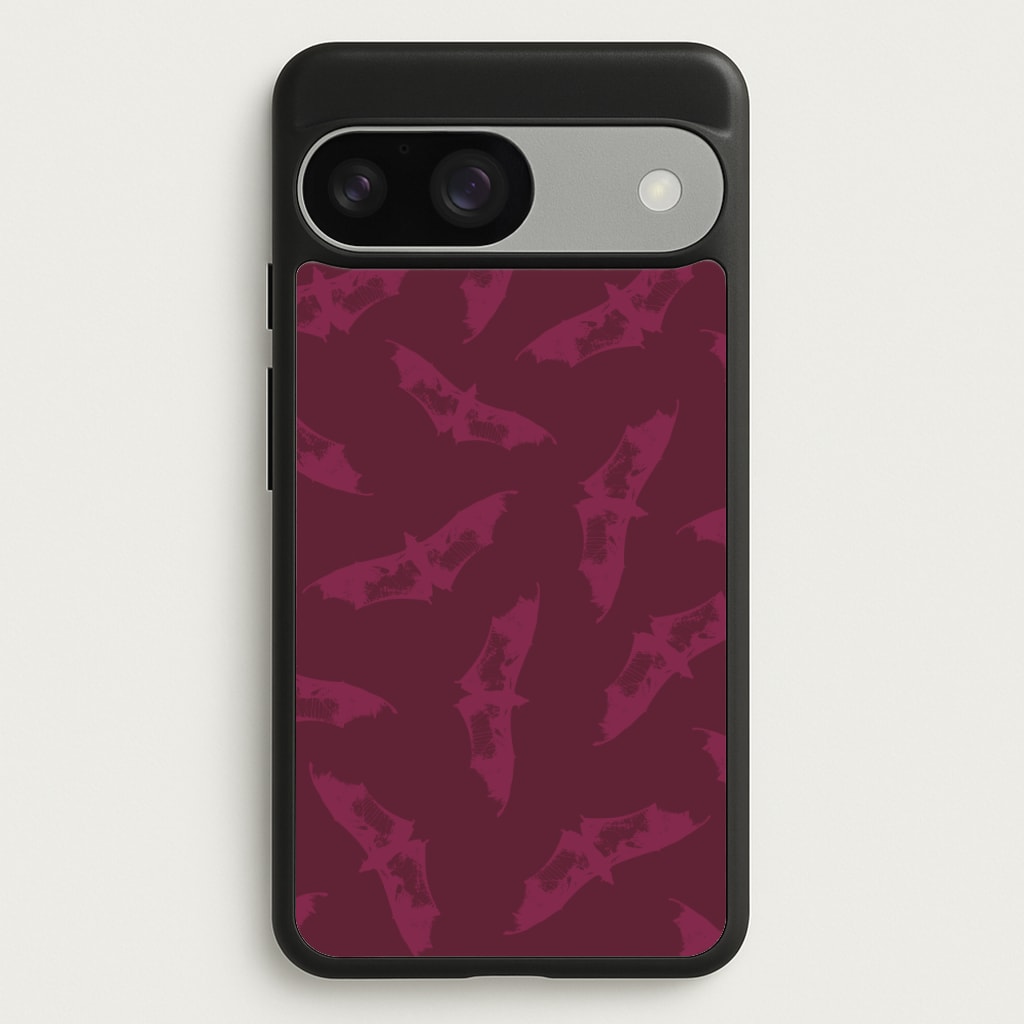 Dark Pink Bats Pattern - Goth Aesthetic Phone Case for Google Pixel 9 / 9 Pro
