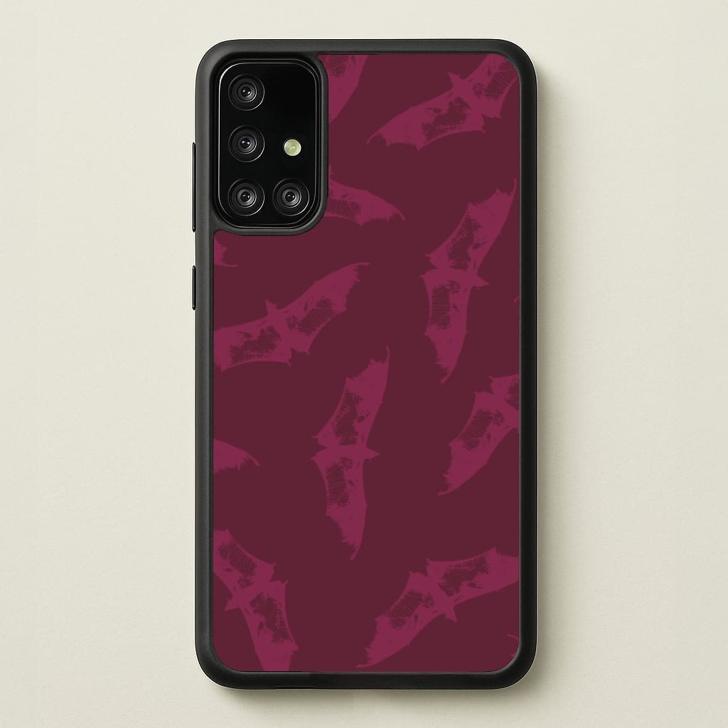 Dark Pink Bats Pattern - Goth Aesthetic Phone Case for Galaxy A71