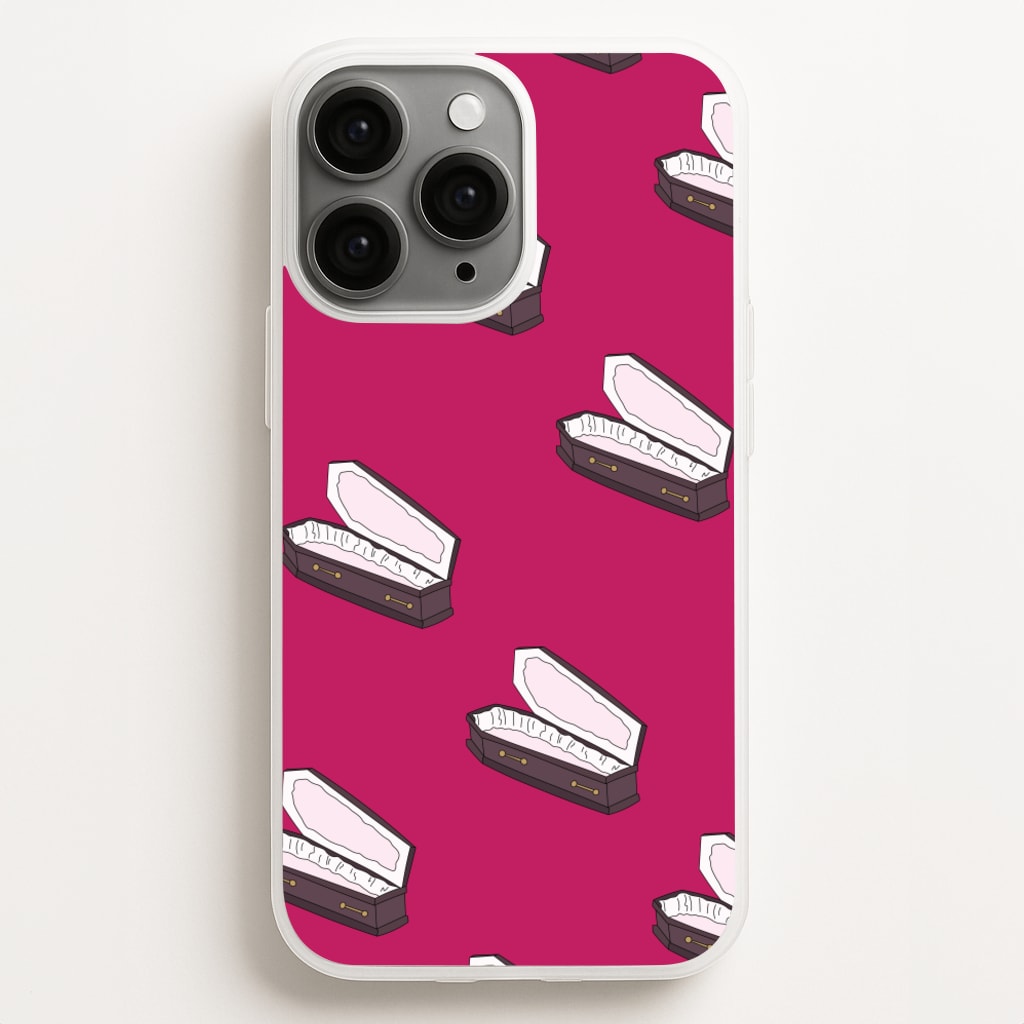 Bright Pink Coffin Pattern - Goth Aesthetic Phone Case for iPhone 16 Pro Max