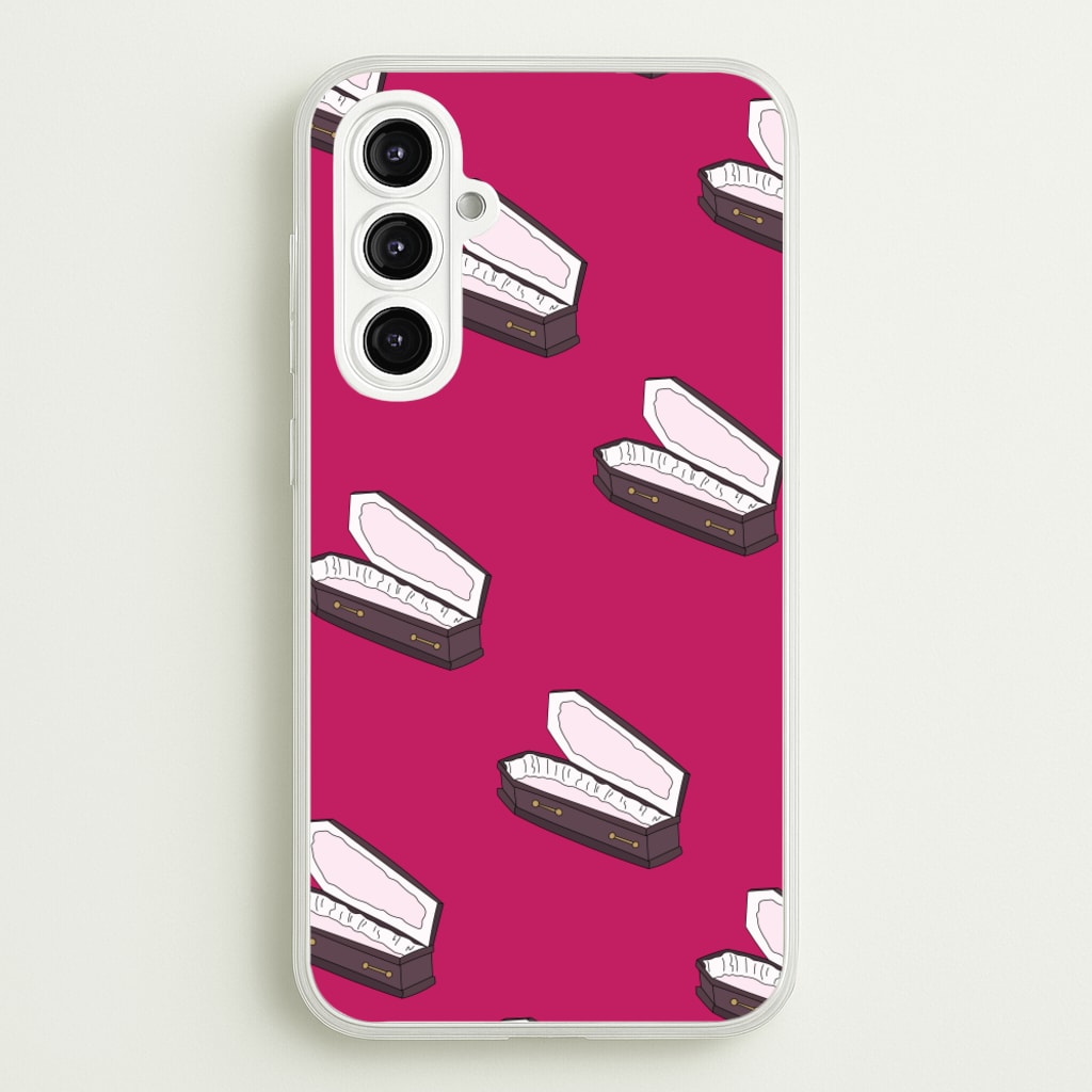 Bright Pink Coffin Pattern - Goth Aesthetic Phone Case for Galaxy A16