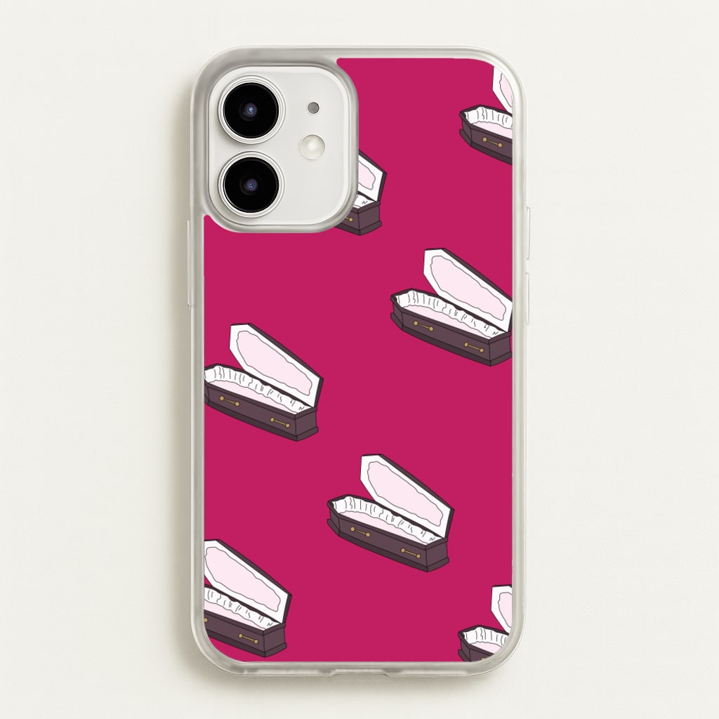 Bright Pink Coffin Pattern - Goth Aesthetic Phone Case for iPhone 12 / 12 Pro