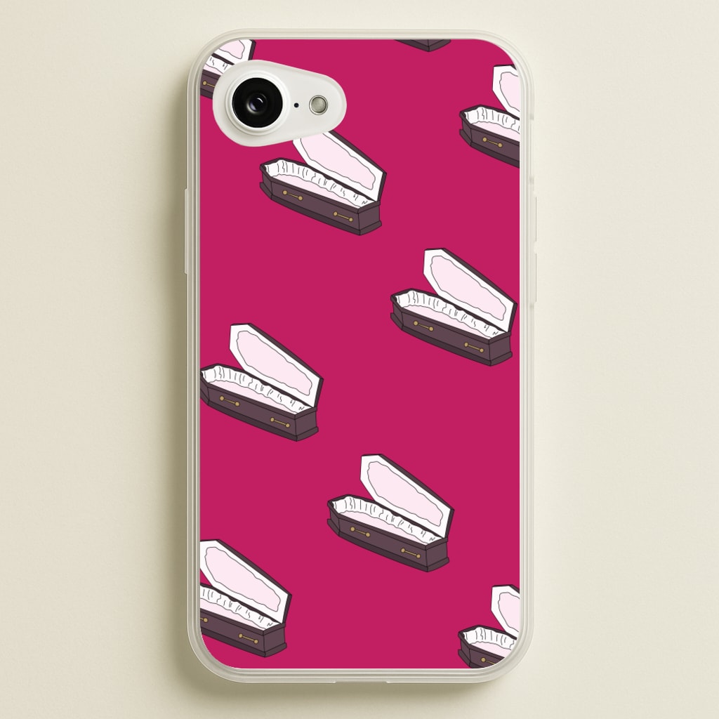 Bright Pink Coffin Pattern - Goth Aesthetic Phone Case for iPhone 16e