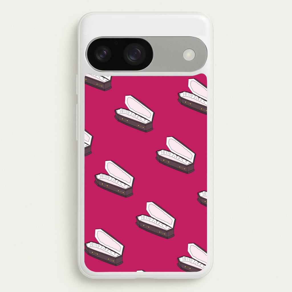 Bright Pink Coffin Pattern - Goth Aesthetic Phone Case for Google Pixel 9 / 9 Pro