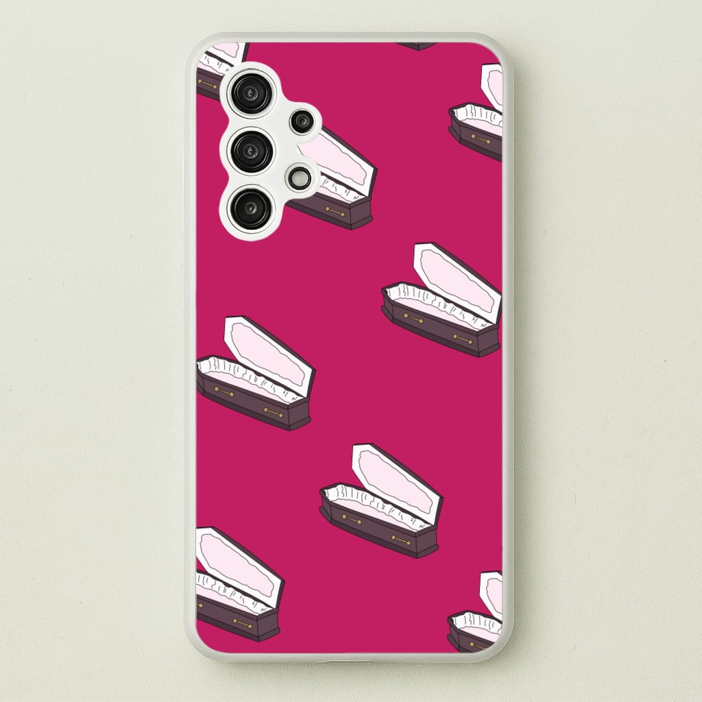 Bright Pink Coffin Pattern - Goth Aesthetic Phone Case for Galaxy A13