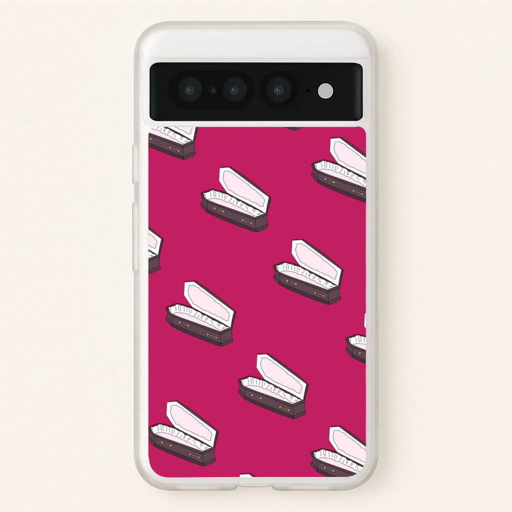 Bright Pink Coffin Pattern - Goth Aesthetic Phone Case for Google Pixel 7 Pro