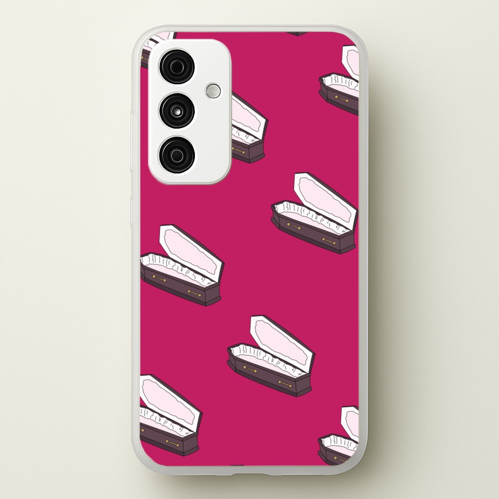 Bright Pink Coffin Pattern - Goth Aesthetic Phone Case for Galaxy A35
