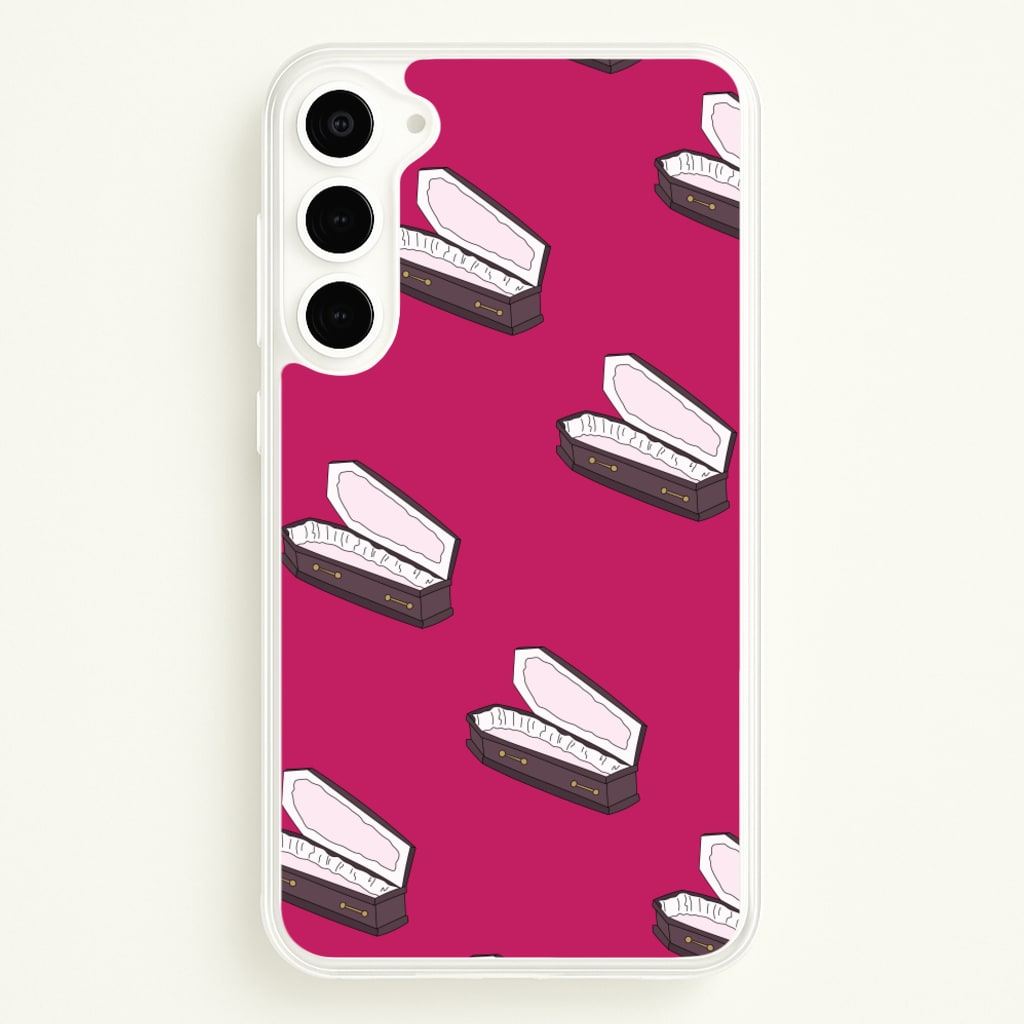 Bright Pink Coffin Pattern - Goth Aesthetic Phone Case for Galaxy S23