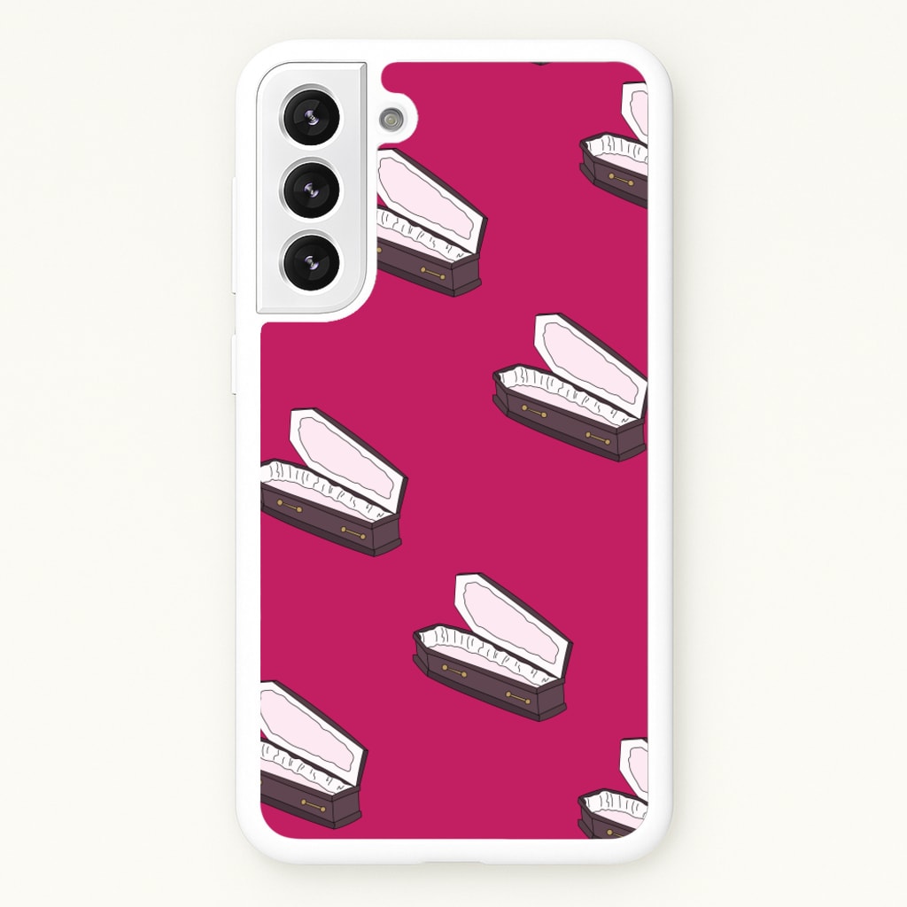 Bright Pink Coffin Pattern - Goth Aesthetic Phone Case for Galaxy S22 Plus