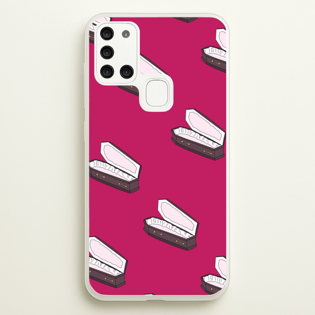 Bright Pink Coffin Pattern - Goth Aesthetic Phone Case for Galaxy A21s