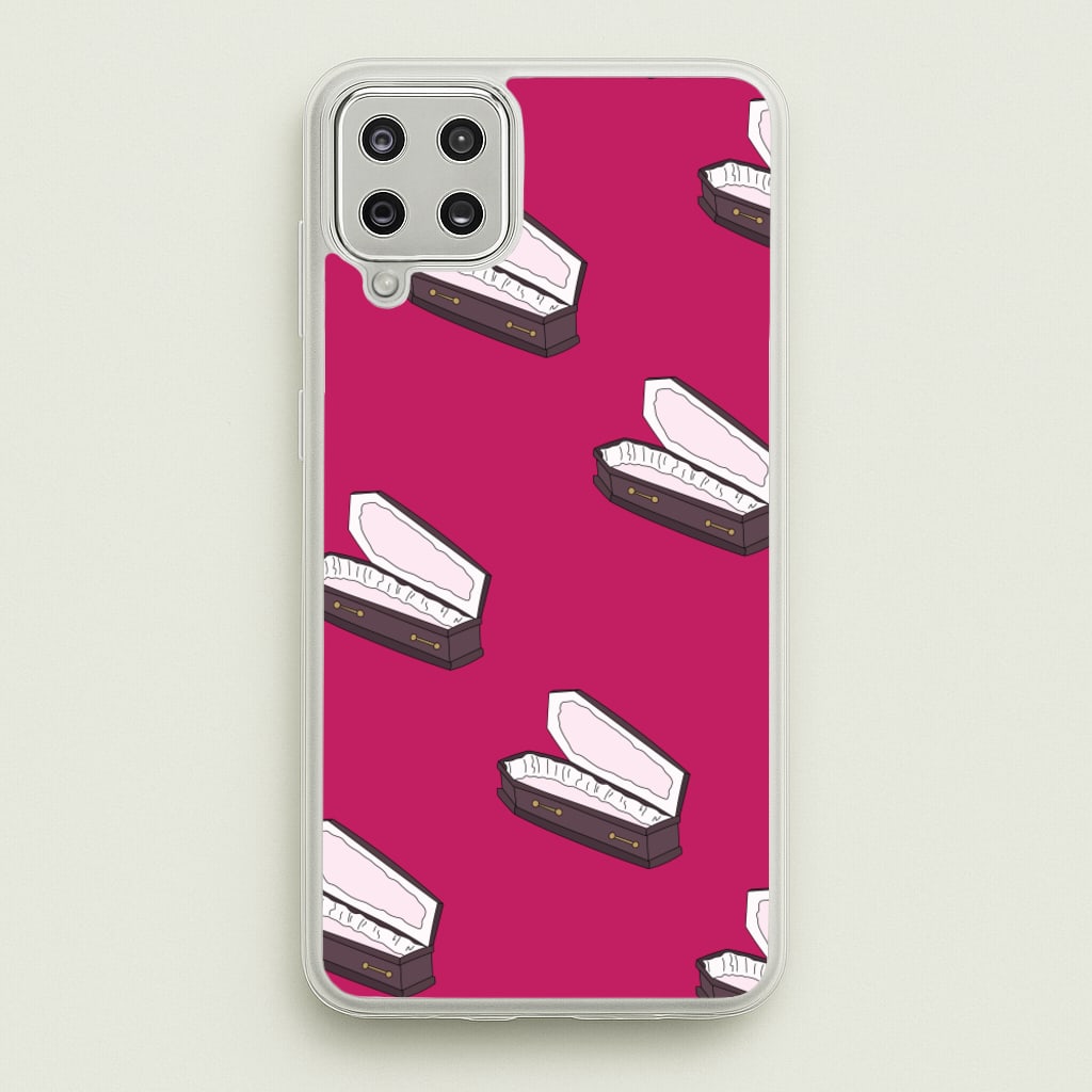 Bright Pink Coffin Pattern - Goth Aesthetic Phone Case for Galaxy A12