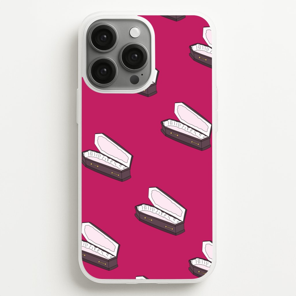Bright Pink Coffin Pattern - Goth Aesthetic Phone Case for iPhone 13 Pro Max