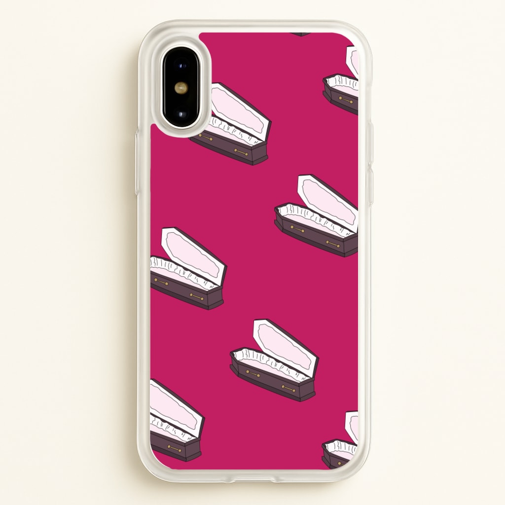Bright Pink Coffin Pattern - Goth Aesthetic Phone Case for iPhone X / XS