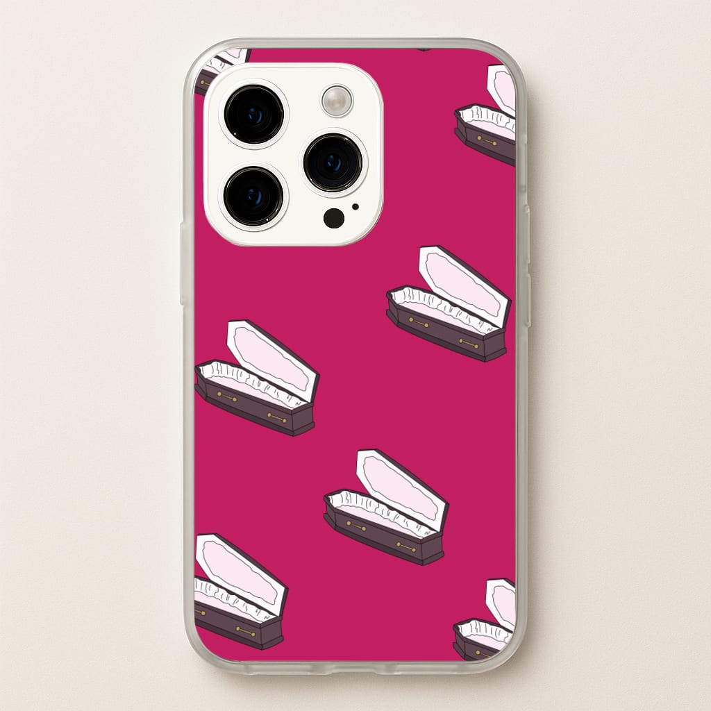 Bright Pink Coffin Pattern - Goth Aesthetic Phone Case for iPhone 15 Pro