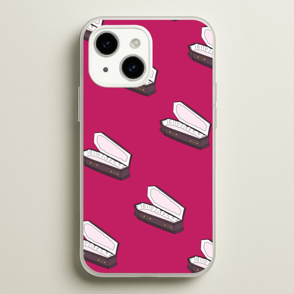 Bright Pink Coffin Pattern - Goth Aesthetic Phone Case for iPhone 15