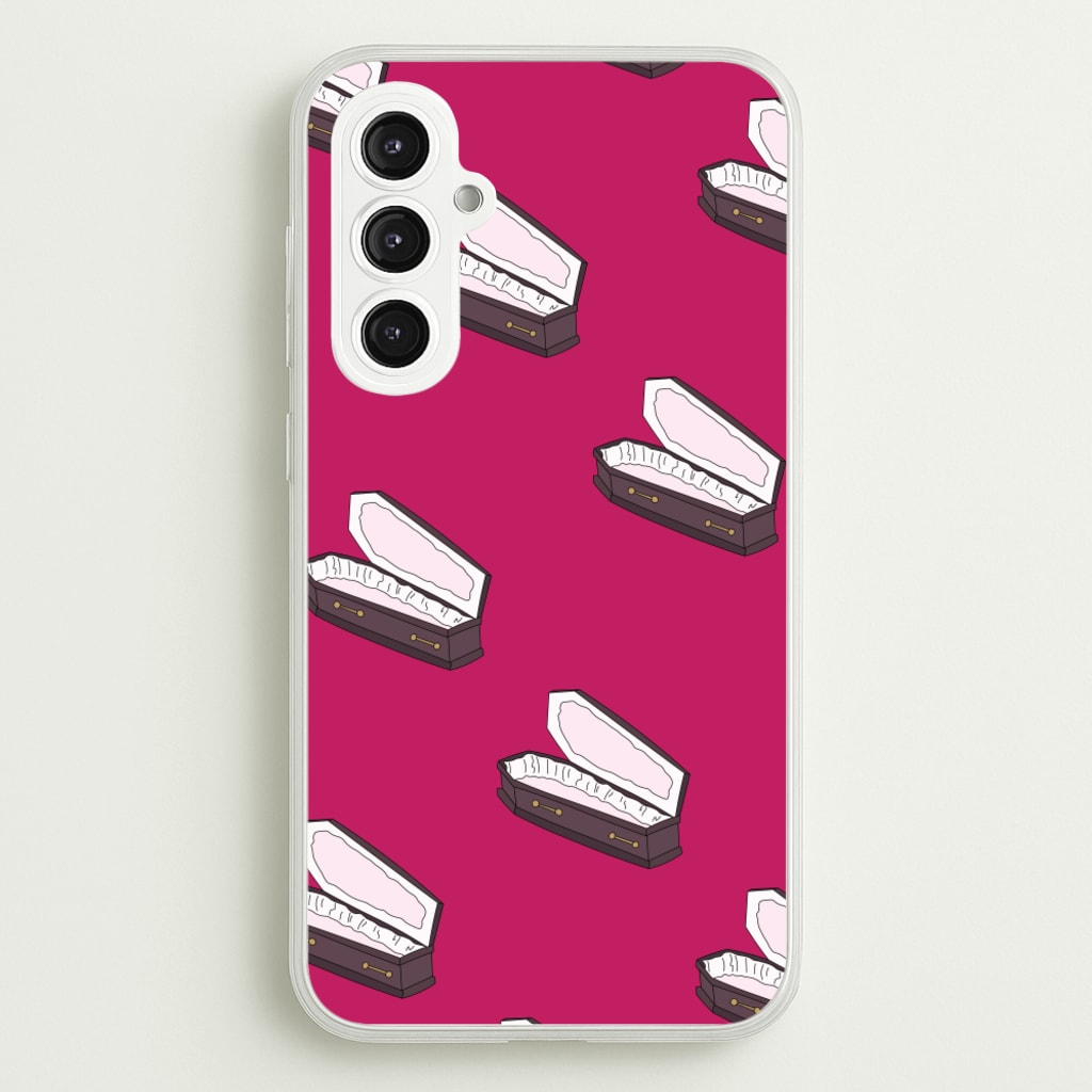 Bright Pink Coffin Pattern - Goth Aesthetic Phone Case for Galaxy S23FE