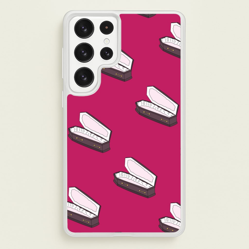 Bright Pink Coffin Pattern - Goth Aesthetic Phone Case for Galaxy S22 Ultra