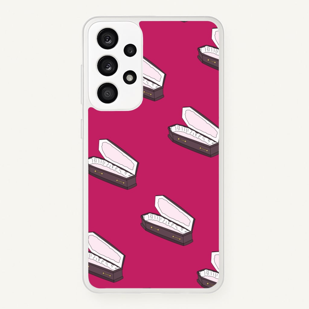 Bright Pink Coffin Pattern - Goth Aesthetic Phone Case for Galaxy A53