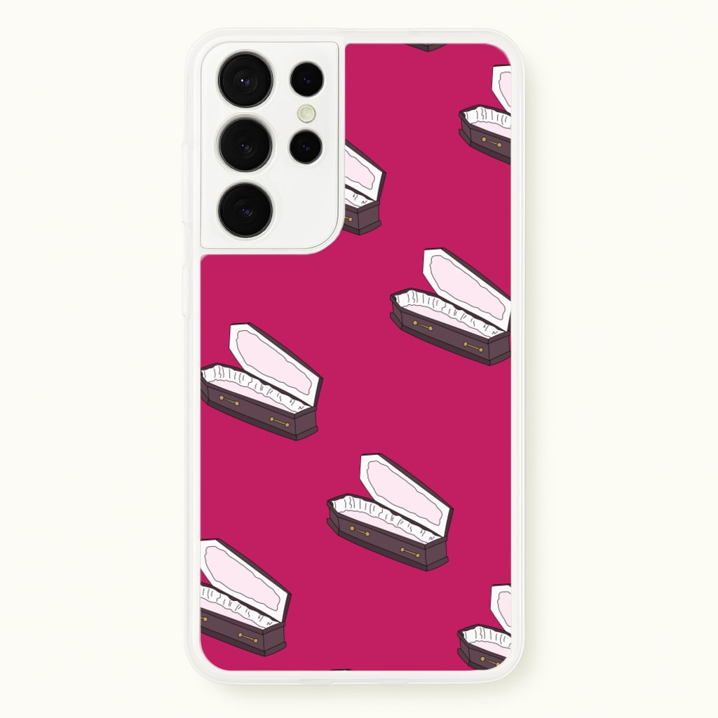 Bright Pink Coffin Pattern - Goth Aesthetic Phone Case for Galaxy S21 Ultra